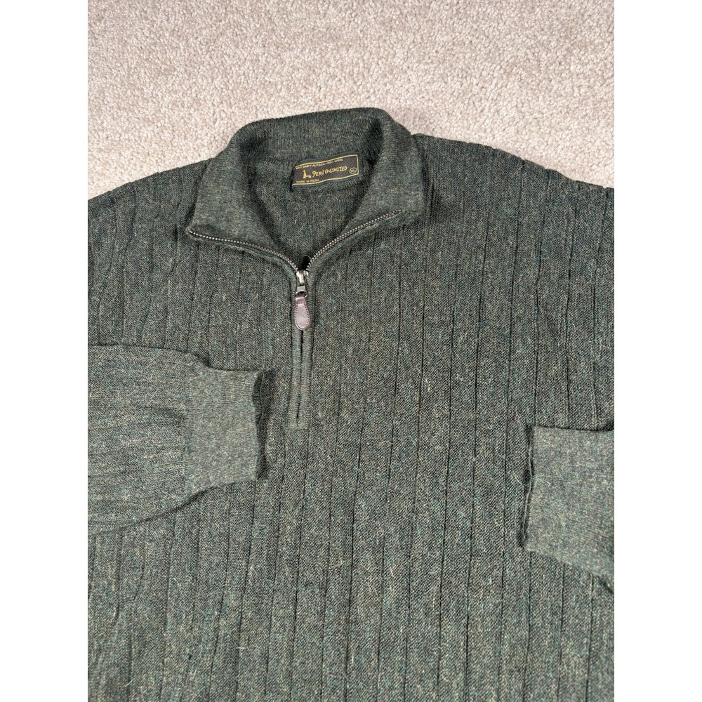 Peru Unlimited Men's XL Baby Alpaca Wool Blend 1/4 Zip Pullover Green Sweater